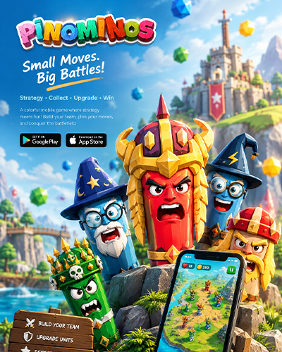 PINOMINOS mobile game UI/UX project cover designed by Joyonto Rozario